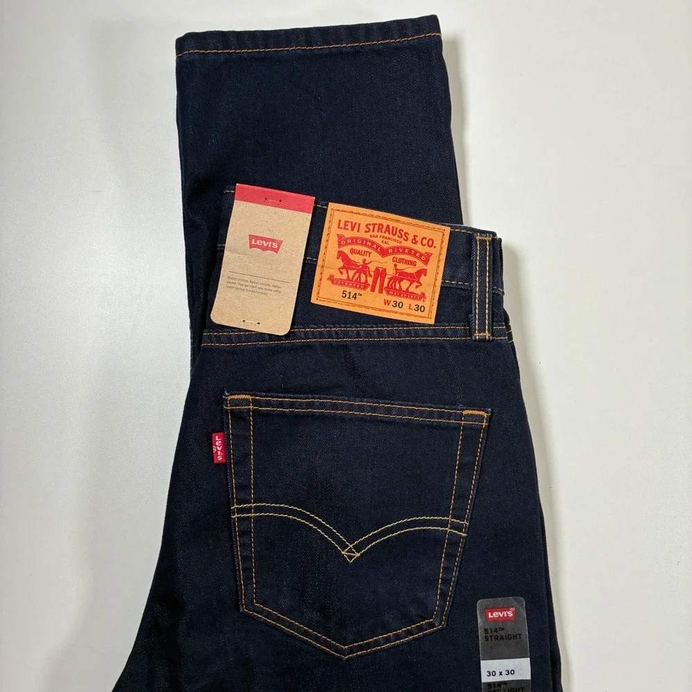 NEW Levi's 514 Straight Jeans 30x30 Indigo Blue Dark Wash USA Cowboy